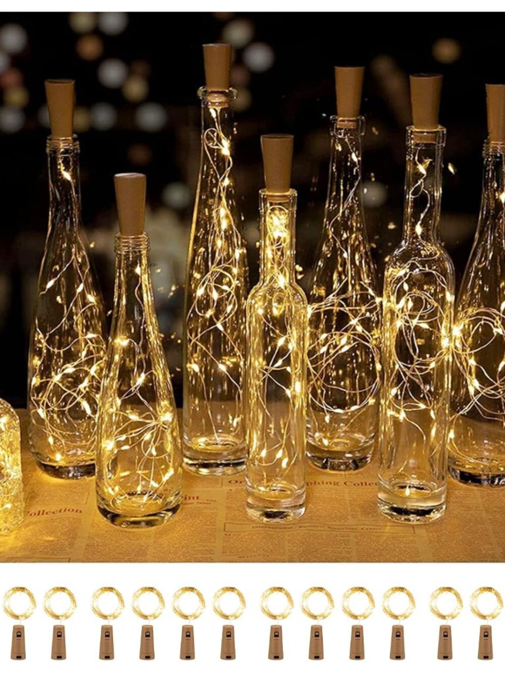 20 Pack Wine Bottle Lights with Cork, Warm White